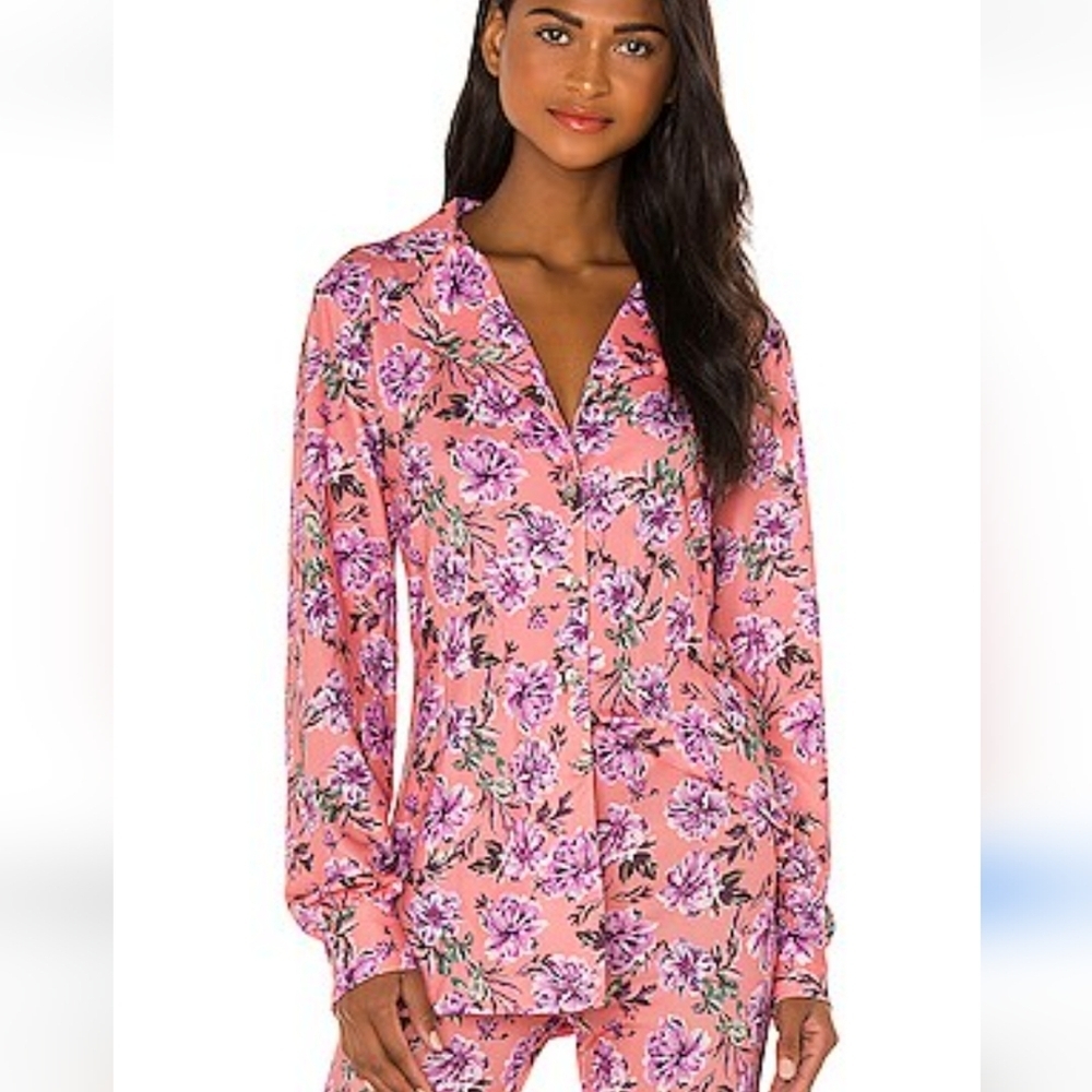 Beach Riot Mary Floral Pink And Purple Blouse And Pants Set